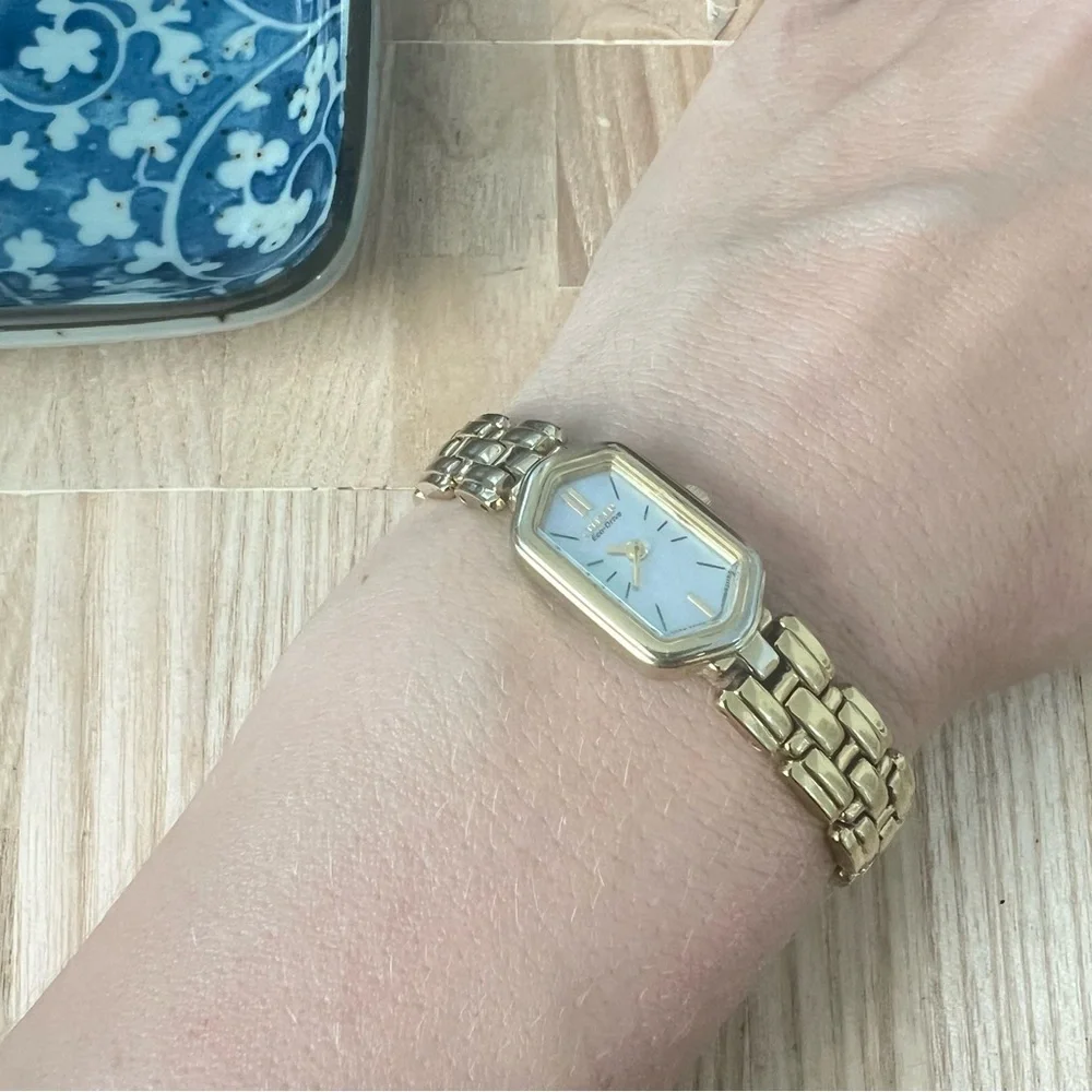 Citizen eco drive ladies gold tone hexagonal bracelet watch